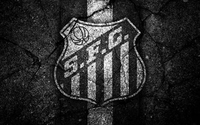 4k, Santos FC, logotyp, Brasiliansk Seria A, soocer, svart sten, Brasilien, Santos I Sao Paulo, football club, asfalt konsistens, FC Santos