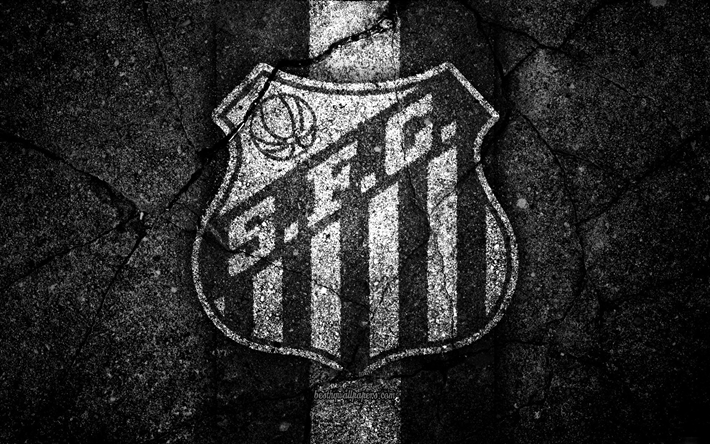 4k, Santos FC, logo, Brasilian Seria A, soocer, musta kivi, Brasilia, Santos Sao Paulo, football club, asfaltti rakenne, FC Santos