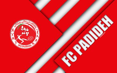 Padideh FC, 4k, Iranian football club, logo, red white abstraction, material design, emblem, Persian Gulf Pro League, Padideh Khorasan Football Club, Mashhad, Iran, football