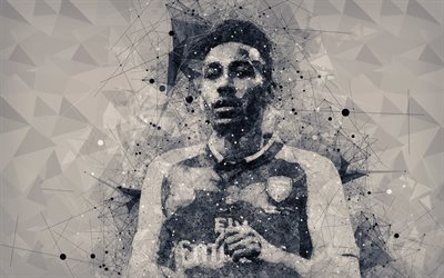 Pierre-Emerick Aubameyang, 4K, creative geometric portrait, face, Gabon football player, Arsenal FC, London, football, art, Premier League, England