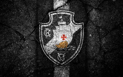4k, Vasco da Gama FC, logo, Brasileiro S&#233;rie A, soocer, pedra preta, Brasil, Vasco da Gama, clube de futebol, a textura do asfalto, FC Vasco da Gama