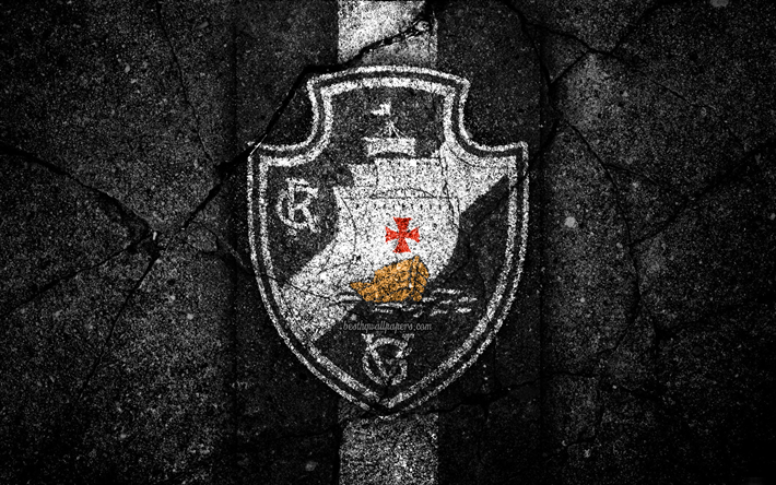 4k, Vasco da Gama FC, le logo, le Br&#233;silien Seria A, soocer, pierre noire, du Br&#233;sil, de Vasco da Gama, le club de football, l&#39;asphalte, la texture, le FC Vasco da Gama