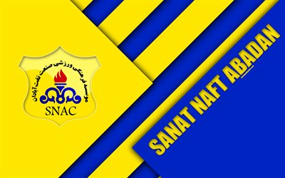Sanat Naft Abadan FC, 4k, Iraniana de futebol do clube, logo, amarelo azul abstra&#231;&#227;o, design de material, emblema, Golfo P&#233;rsico Pro League, Abadan, Iran, futebol