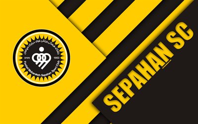 Sepahan SC, 4k, Iraniana de futebol do clube, logo, amarelo preto abstra&#231;&#227;o, design de material, emblema, Golfo P&#233;rsico Pro League, Isfahan, Iran, futebol