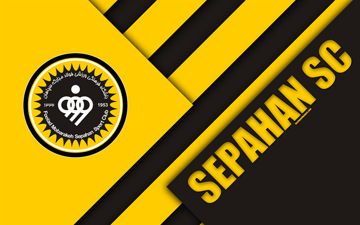 Sepahan SC, 4k, Iranian football club, logo, yellow black abstraction, material design, emblem, Persian Gulf Pro League, Isfahan, Iran, football