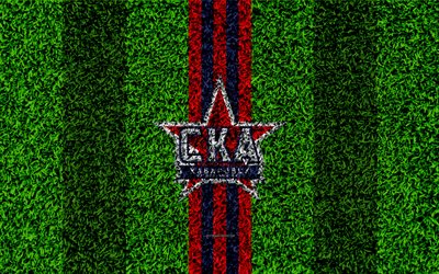 SKA Khabarovsk FC, 4k, logo, grama textura, Russo futebol clube, marrom azul linhas, futebol gramado, Russian Premier League, Khabarovsk, R&#250;ssia, futebol