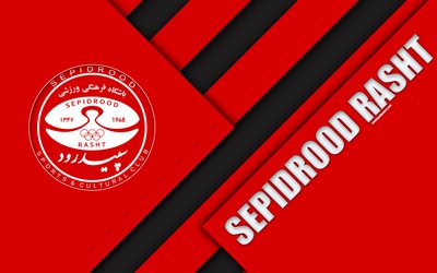 Sepidrood Rasht FC, 4k, İran Futbol Kul&#252;b&#252;, logo, kırmızı, siyah, soyutlama, malzeme tasarım, amblem, Persian Gulf Pro League, Rasht, İran, futbol