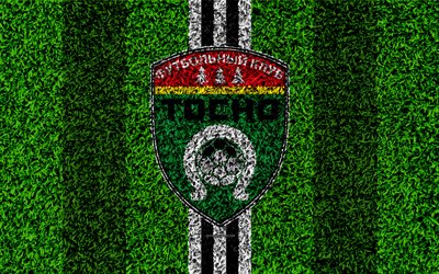 FC Tosno, 4k, logo, ruohon rakenne, Ven&#228;j&#228;n football club, musta ja valkoinen linjat, jalkapallo nurmikko, Ven&#228;j&#228;n Premier League, Tosno, Ven&#228;j&#228;, St Petersburg, jalkapallo