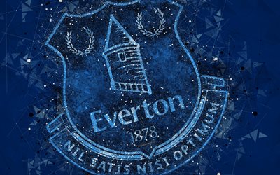 O Everton FC, 4k, criativo abstra&#231;&#227;o geom&#233;trica, logo, emblema, arte, Clube de futebol ingl&#234;s, Premier League, Liverpool, Reino Unido, futebol