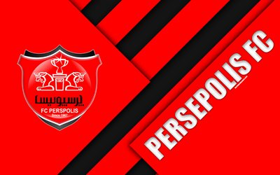 Persepolis FC, 4k, Iranien, club de football, le logo rouge noir de l&#39;abstraction, de la conception des mat&#233;riaux, de l&#39;embl&#232;me, du Golfe persique, de la Pro League, T&#233;h&#233;ran, Iran, le football