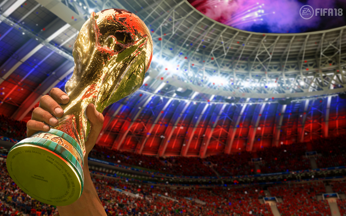 Download Wallpapers Fifa18 4k Cup Russia 18 Fifa World Cup 18 Trophy Soccer Fifa Football Fifa 18 Football Simulator Soccer World Cup For Desktop Free Pictures For Desktop Free
