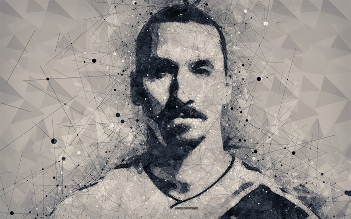 Zlatan Ibrahimovic, 4k, face, creative geometric portrait, art, Swedish football player, Los Angeles Galaxy, American football club, MLS, football, USA