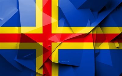 4k, Flag of Aland Islands, geometric art, European countries, Aland Islands flag, creative, Aland Islands, Europe, Aland Islands 3D flag, national symbols