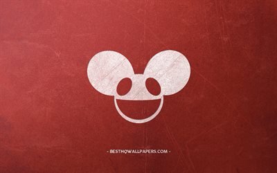 Deadmau5, de craie blanche logo, fond rouge, DJ Canadien, style r&#233;tro, art cr&#233;atif, EDM, Deadmau5 logo, Joel Thomas Zimmerman