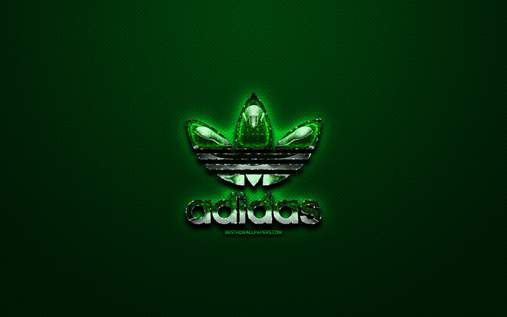 Adidas verde logotipo, marcas deportivas, verde vintage de fondo, obras de arte, Adidas, marcas, Adidas vidrio logotipo, creativo, logotipo de Adidas
