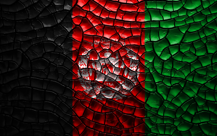 Flag of Afghanistan, 4k, cracked soil, Asia, Afghan flag, 3D art, Afghanistan, Asian countries, national symbols, Afghanistan 3D flag