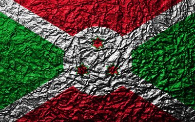 Burundi, 4k bayrak, taş doku, dalgalar doku, Burundi bayrağı, ulusal sembol, Afrika, taş arka plan