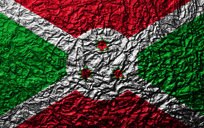 Flag of Burundi, 4k, stone texture, waves texture, Burundi flag, national symbol, Burundi, Africa, stone background