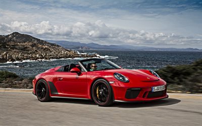 2019, Porsche 911 Speedster, exterior, front view, red roadster, new red 911, german sports cars, Porsche