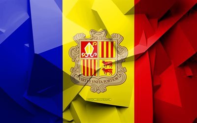 4k, Andorra, geometrik sanat Bayrak, Avrupa &#252;lkeleri, Andorra bayrağı, yaratıcı, Avrupa, Andorra 3D bayrak, ulusal semboller