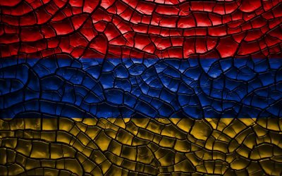 علم أرمينيا, 4k, تصدع التربة, آسيا, الأرمن العلم, الفن 3D, أرمينيا, البلدان الآسيوية, الرموز الوطنية, أرمينيا 3D العلم