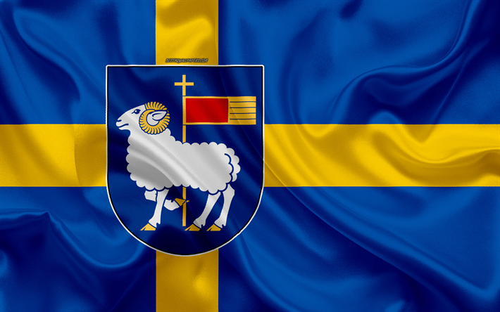 Escudo de armas de Gotland lan, 4k, la seda de la bandera, la bandera de suecia, Condado de Gotland, en Suecia, las banderas de la agencia sueca de la provincia, de seda, de textura, de Gotland lan, escudo de armas