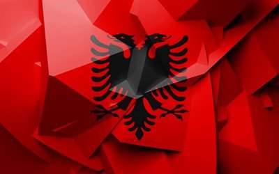 4k, Flag of Albania, geometric art, European countries, Albanian flag, creative, Albania, Europe, Albania 3D flag, national symbols