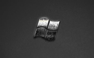 Windows, logo, criativo emblema de metal, plano de fundo cinza, Logotipo do Windows