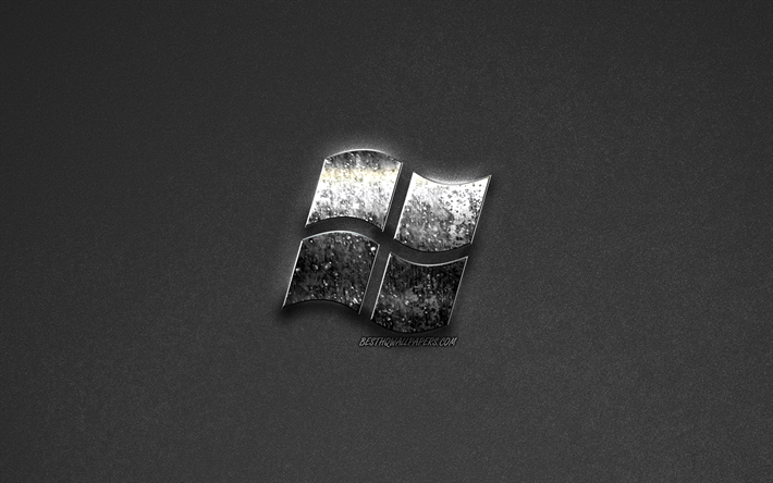 Windows, logotipo, creativo emblema de metal, fondo gris, logotipo de Windows