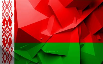 4k, Flag of Belarus, geometric art, European countries, Belorussian flag, creative, Belarus, Europe, Belarus 3D flag, national symbols