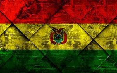 Flag of Bolivia, 4k, grunge art, rhombus grunge texture, Bolivia flag, South America, national symbols, Bolivia, creative art