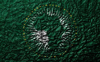 Flag of African Union, 4k, stone texture, waves texture, African Union flag, national symbol, African Union, Africa, stone background, African international organizations