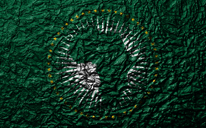 旗のアフリカ連合, 4k, 石質感, 波質感, アフリカ連合フラグ, 国立シンボル, アフリカ連合, アフリカ, 石背景, アフリカの国際機関