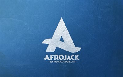 Afrojack, logo, Dutch DJ, white chalk logo, blue retro background, creative art