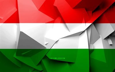 4k, Flag of Hungary, geometric art, European countries, Hungarian flag, creative, Hungary, Europe, Hungary 3D flag, national symbols