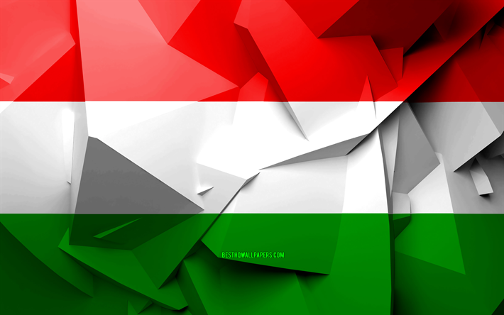 4k, Macaristan Bayrağı, geometrik sanat, Avrupa &#252;lkeleri, Macaristan bayrağı, yaratıcı, Macaristan, Avrupa, Macaristan 3D bayrak, ulusal semboller