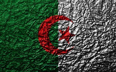 Flag of Algeria, 4k, stone texture, waves texture, Algerian flag, national symbol, Algeria, Africa, stone background