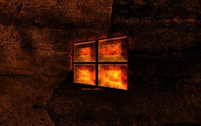 windows 10 fiery-logo, orange stein-hintergrund, windows -, kreativ -, windows-10-logo -, marken -, windows 10