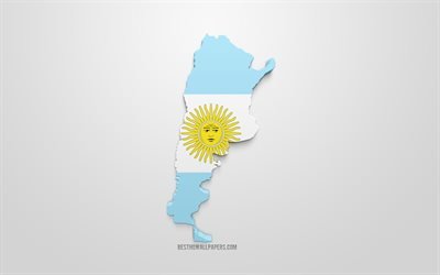 &quot;3d, bandiera dell&#39;Argentina, silhouette mappa di Argentina, 3d arte, Argentino, bandiera, America del Sud, Argentina, geografia, Argentina silhouette 3d