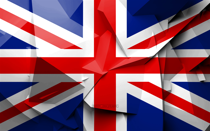 4k, Bandeira do Reino Unido, arte geom&#233;trica, Pa&#237;ses europeus, Bandeira do Reino unido, criativo, Reino Unido, Europa, Reino unido 3D bandeira, s&#237;mbolos nacionais, Bandeira do reino UNIDO