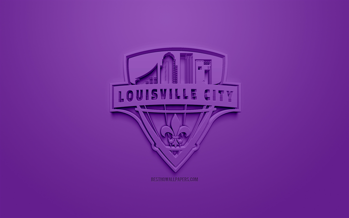 Louisville City FC, kreativa 3D-logotyp, USL, lila bakgrund, 3d-emblem, Amerikansk football club, United Soccer League, Louisville, Kentucky, USA, 3d-konst, fotboll, snygg 3d-logo