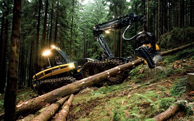 Ponsse Ergo, harvester, forestry equipment, forest, cutting logs, Ponsse