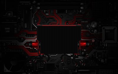 black frame, 4K, computer board, microchip, creative, motherboard, microchip textures