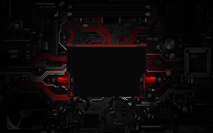 rahmen schwarz, 4k, computer-board, mikrochip -, kreativ -, motherboard -, mikrochip-texturen
