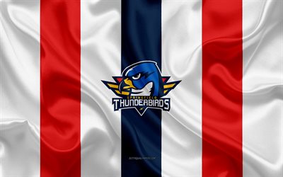 Springfield Thunderbirds, American Hockey Club, emblem, silk flag, white-red silk texture, AHL, Springfield Thunderbirds logo, Springfield, Massachusetts, USA, hockey, American Hockey League
