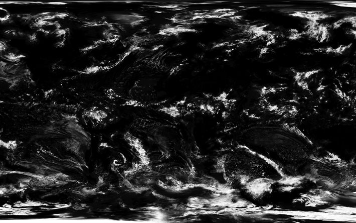 nubes patrones, 4k, con fondo negro, las nubes texturas, fondo con nubes, nubes blancas, el humo de las texturas