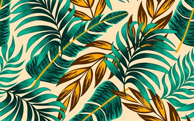 texture with palm leaves, retro beach texture, palm leaves background, retro leaves texture, retro background, palm leaves