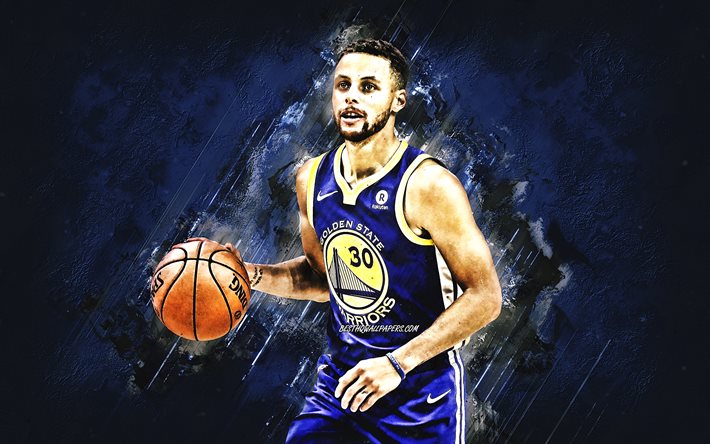 Stephen Curry, NBA, Golden State Warriors, blue stone background, American Basketball Player, portrait, USA, basketball, Golden State Warriors players, Wardell Stephen Curry