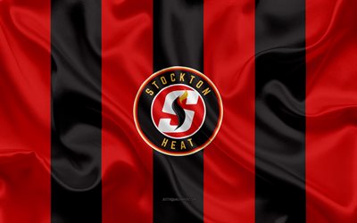 Stockton Heat, American Hockey Club, emblem, silk flag, red-black silk texture, AHL, Stockton Heat logo, Stockton, California, USA, hockey, American Hockey League