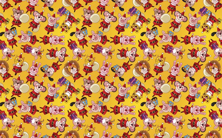 cartoon xmas characters pattern, 4k, background with xmas characters, creative, xmas characters textures, kids textures, cartoon xmas characters background, xmas characters patterns, kids backgrounds
